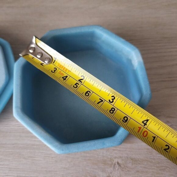 Vtg 3.75" Design Gift Int. Soapstone Blue Swirl Trinket Box Ocean Sea Shells - Picture 5 of 10